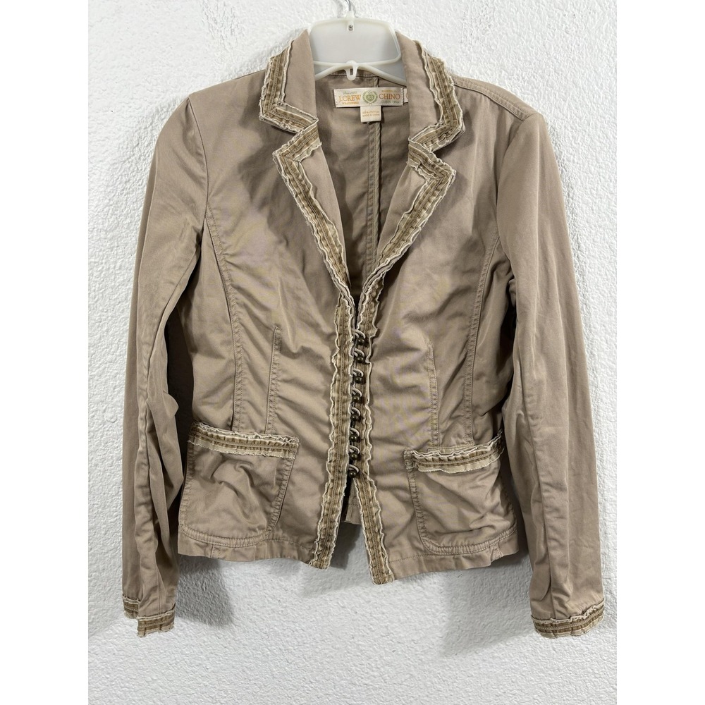 J Crew Blazer Womens Small Khaki Chino Boyfriend Ruffle Trim Classic‎ Utility